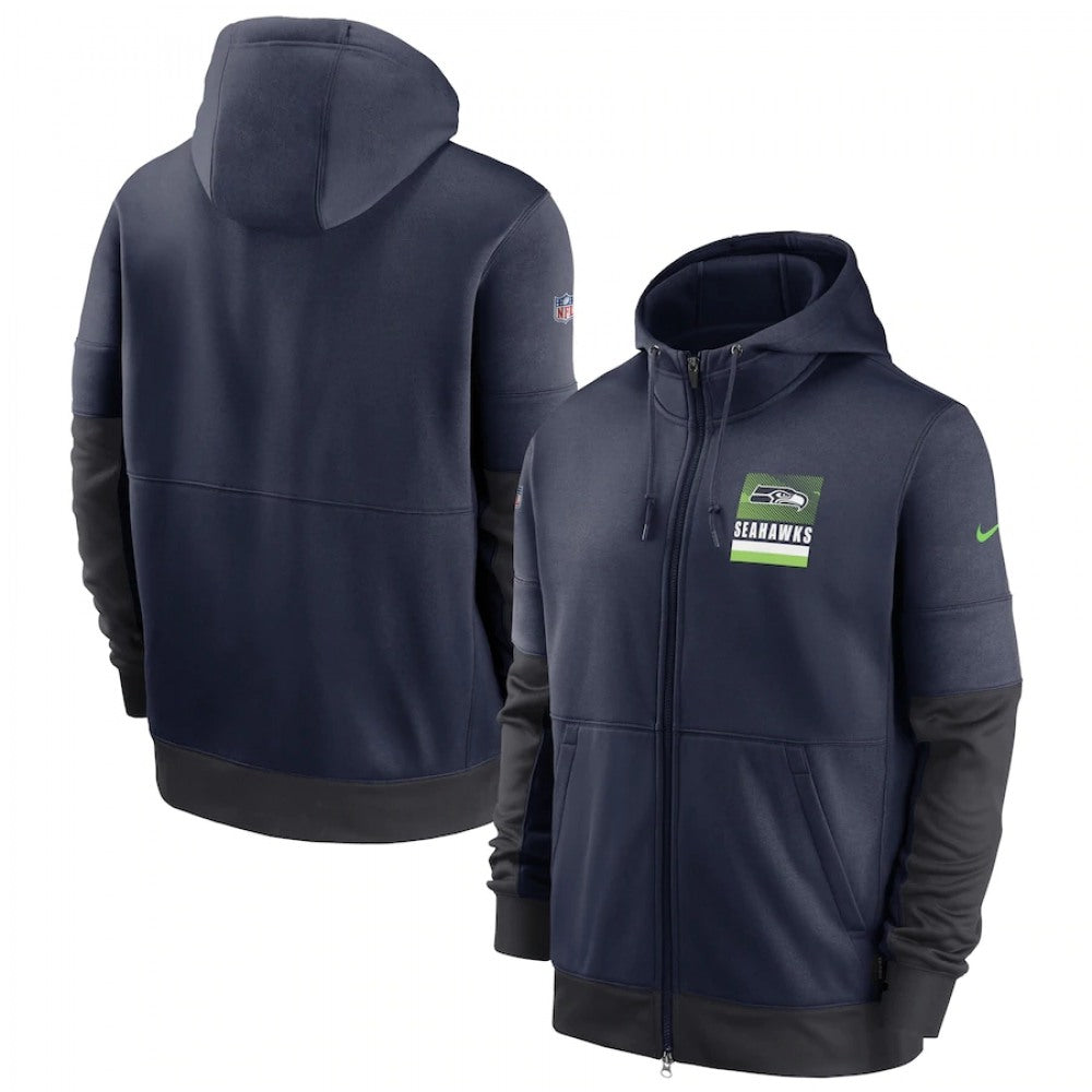 Men's Seattle Seahawks Navy Sideline Impact Lockup Performance Full-Zip Hoodie 