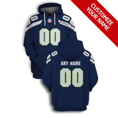 Men's Seattle Seahawks Active Player Custom 2021 Navy Pullover Hoodie 