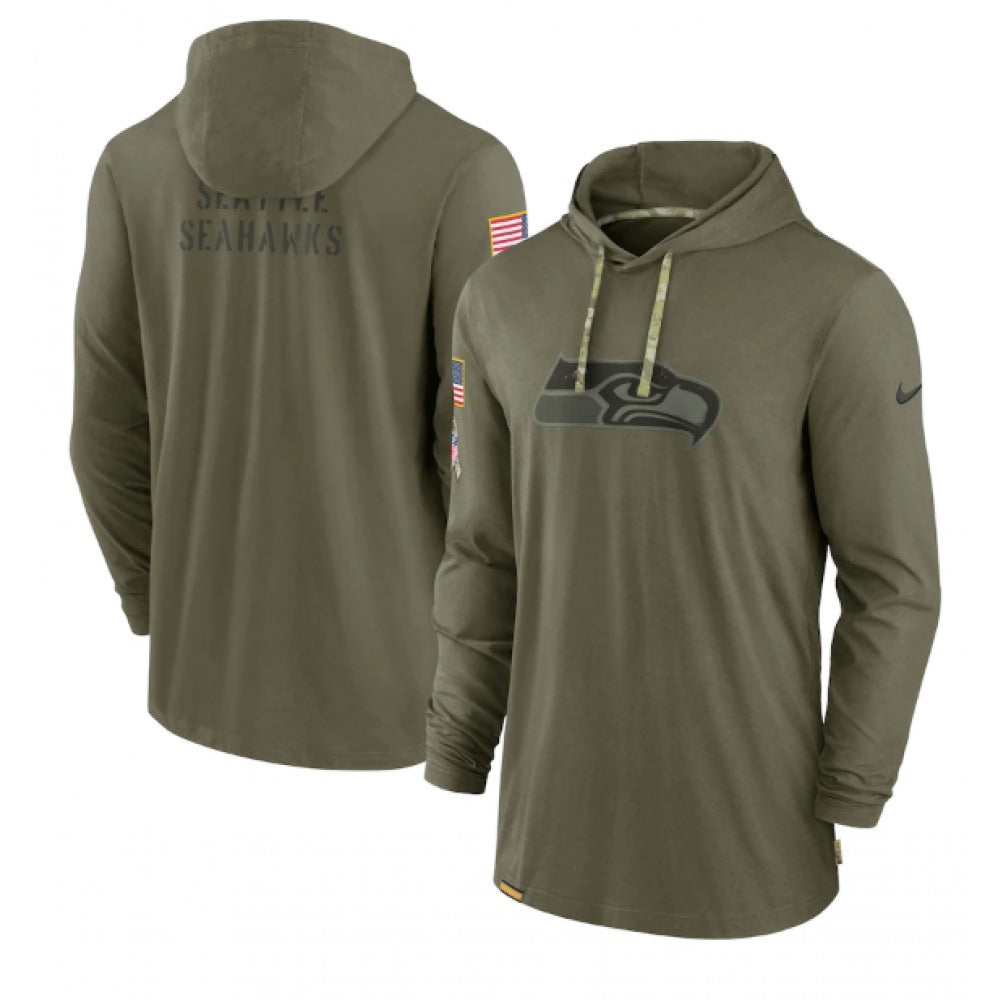 Men's Seattle Seahawks 2022 Olive Salute to Service Tonal Pullover Hoodie 
