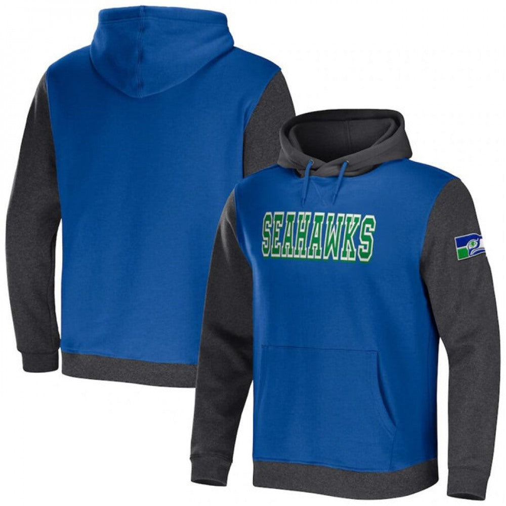 Men's Seattle Seahawks x Darius Rucker Collection Royal/Charcoal Colorblock Pullover Hoodie 