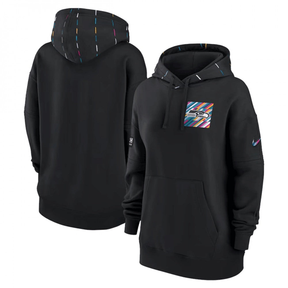 Women's Seattle Seahawks Black 2023 Crucial Catch Club Pullover Hoodie(Run Small) 