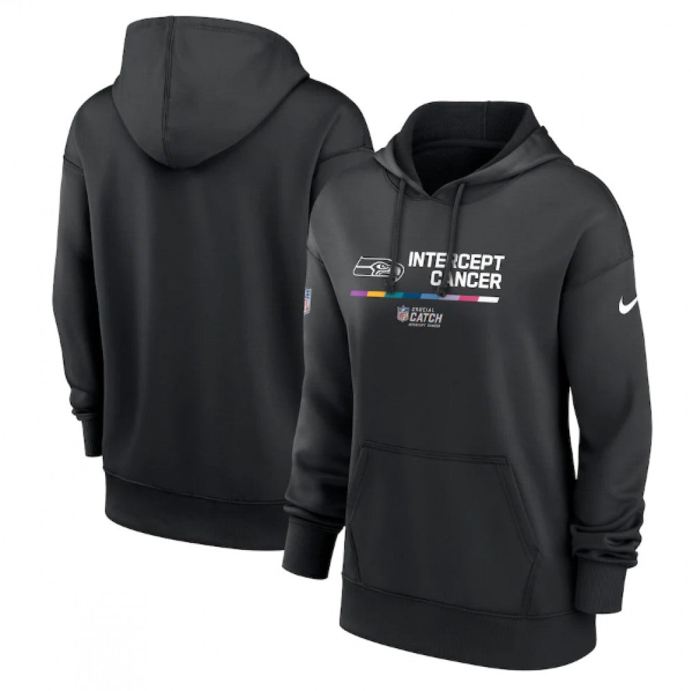 Women's Seattle Seahawks 2022 Black NFL Crucial Catch Therma Performance Pullover Hoodie(Run Small) 