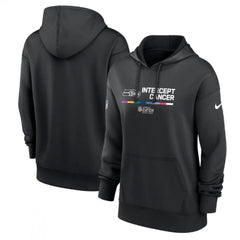 Women's Seattle Seahawks 2022 Black NFL Crucial Catch Therma Performance Pullover Hoodie(Run Small) 