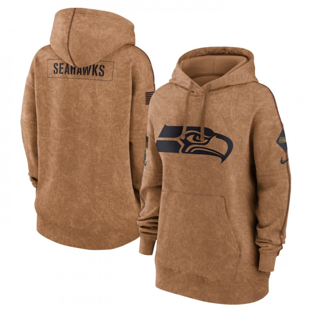 Women's Seattle Seahawks 2023 Brown Salute to Service Pullover Hoodie(Run Small) 