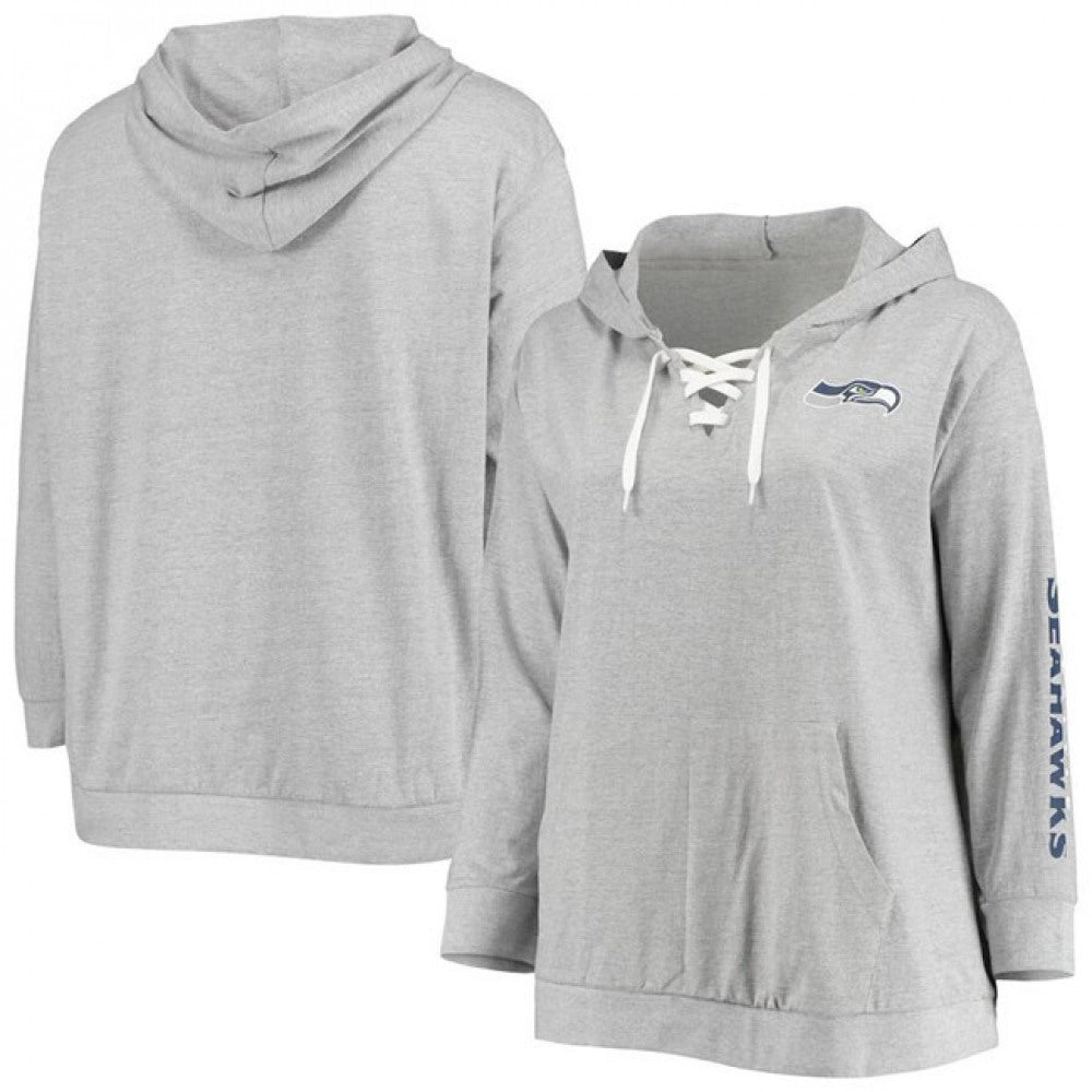 Women's Seattle Seahawks Heathered Gray Lace-Up Pullover Hoodie 
