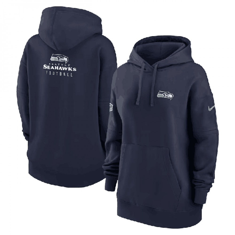 Women's Seattle Seahawks Navy Sideline Club Fleece Pullover Hoodie(Run Small) 