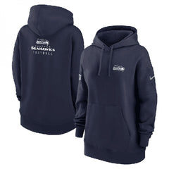 Women's Seattle Seahawks Navy Sideline Club Fleece Pullover Hoodie(Run Small) 