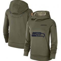 Women's Seattle Seahawks Olive Salute to Service Team Logo Performance Pullover NFL Hoodie 