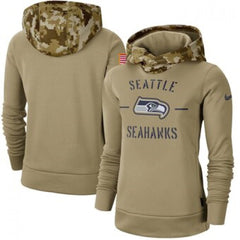 Women's Seattle Seahawks Khaki 2019 Salute to Service Therma Pullover Hoodie(Run Small) 