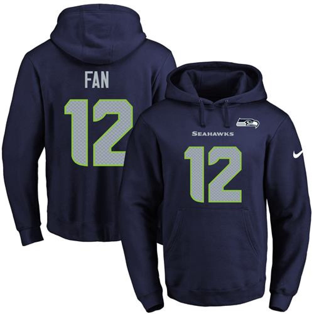 Seahawks #12 Fan Navy Blue Name & Number Pullover NFL Hoodie 