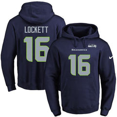 Seahawks #16 Tyler Lockett Navy Blue Name & Number Pullover NFL Hoodie 