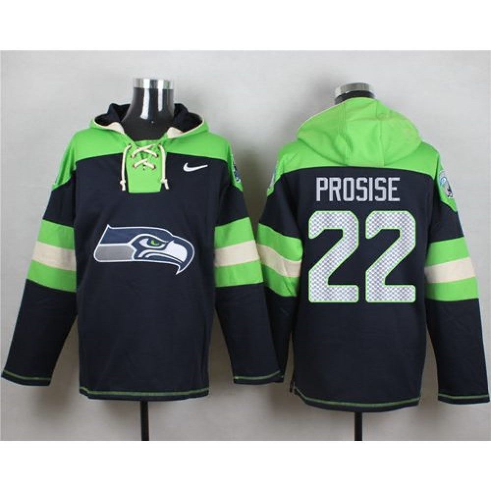 Seahawks #22 C. J. Prosise Navy Blue Player Pullover NFL Hoodie 