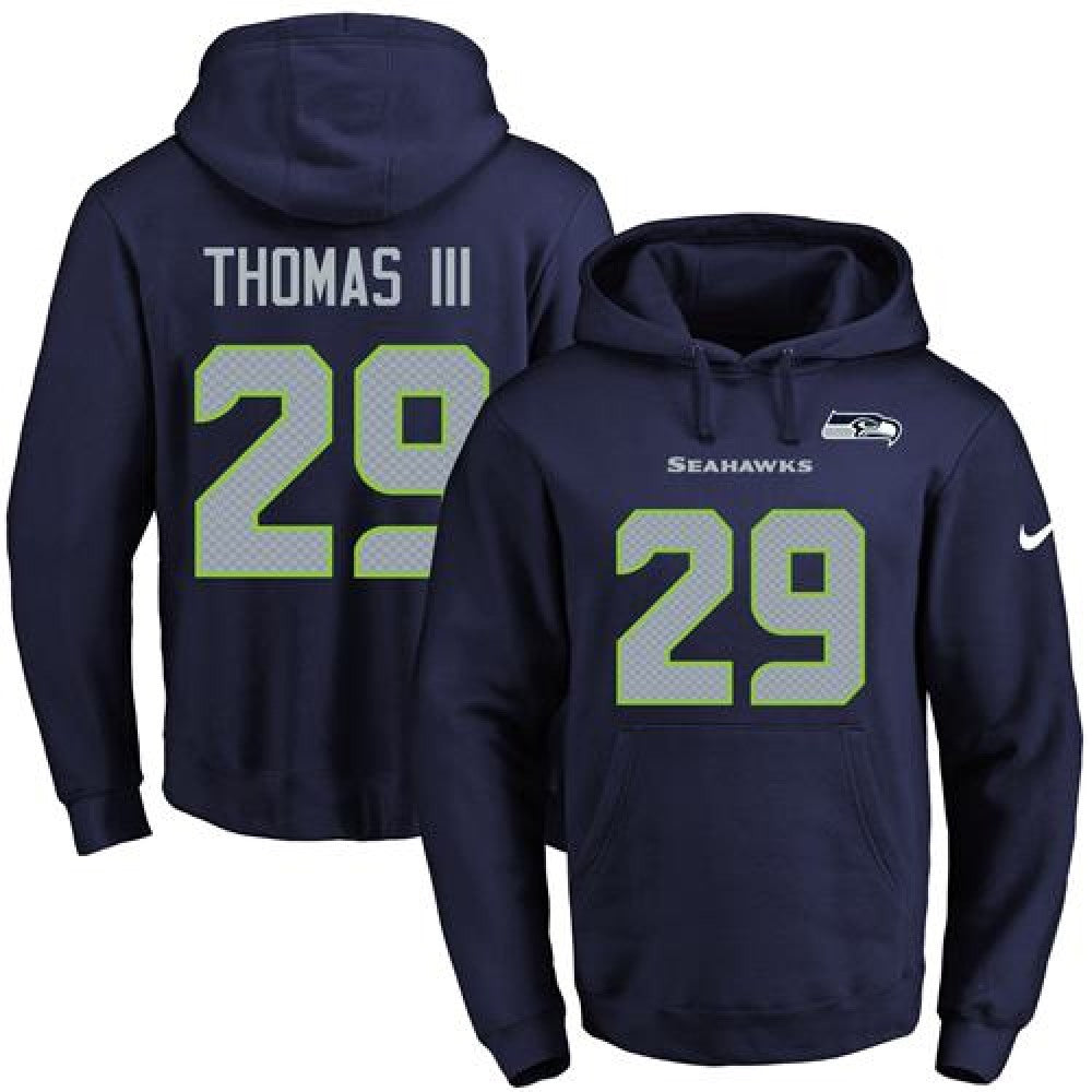 Seahawks #29 Earl Thomas III Navy Blue Name & Number Pullover NFL Hoodie 