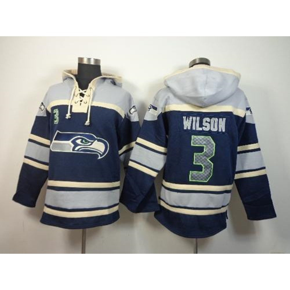 Seahawks #3 Russell Wilson Navy Blue Sawyer Hoodie Sweatshirt NFL Hoodie 
