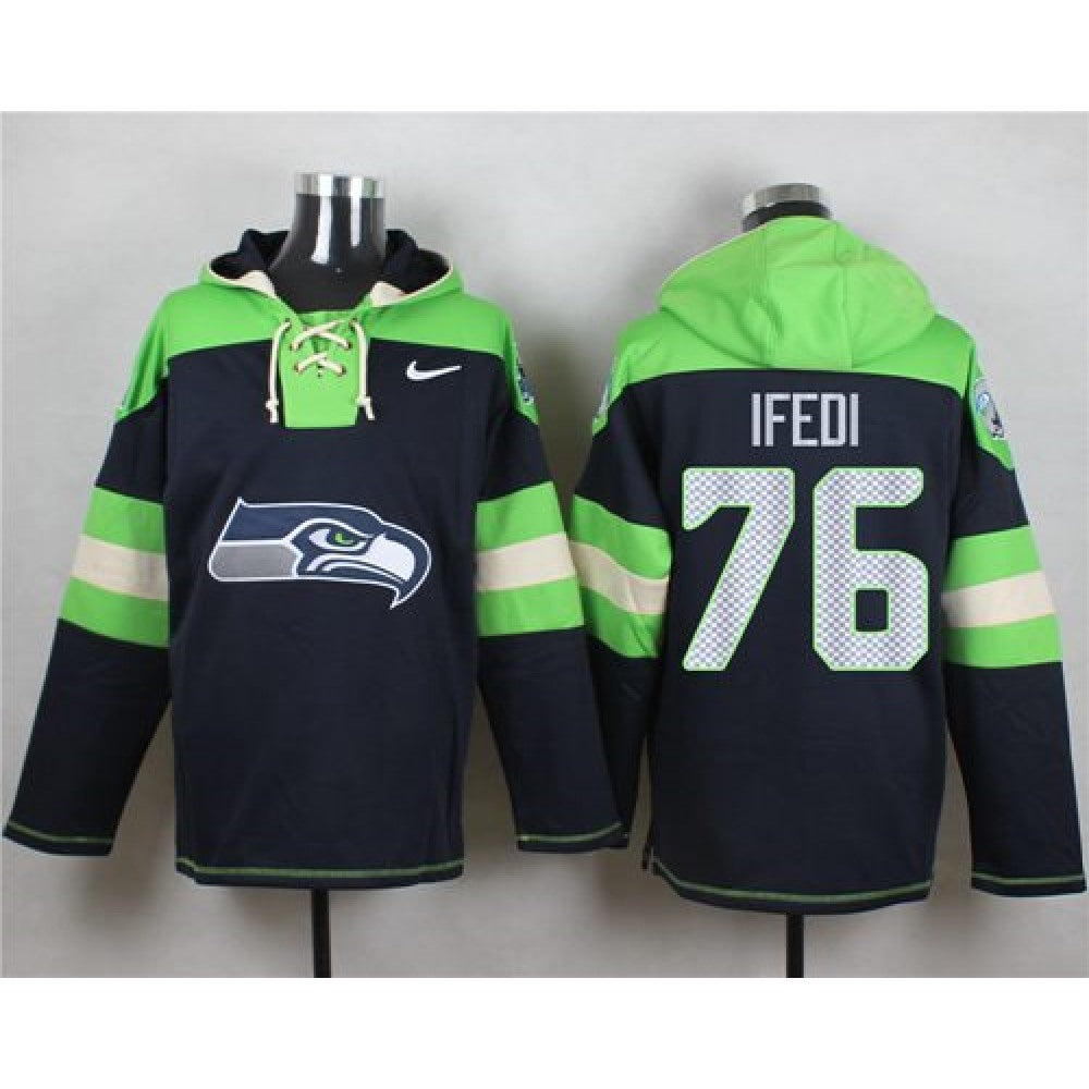 Seahawks #76 Germain Ifedi Navy Blue Player Pullover NFL Hoodie 