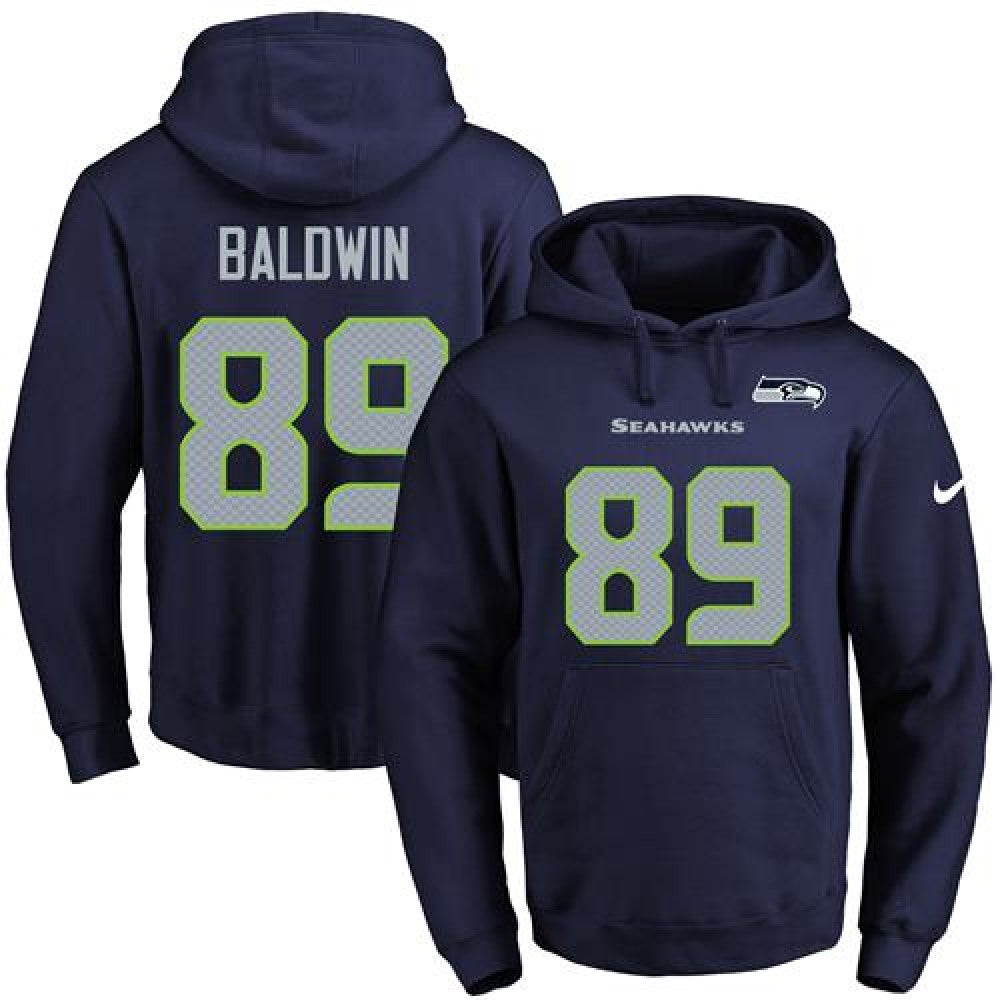 Seahawks #89 Doug Baldwin Navy Blue Name & Number Pullover NFL Hoodie 