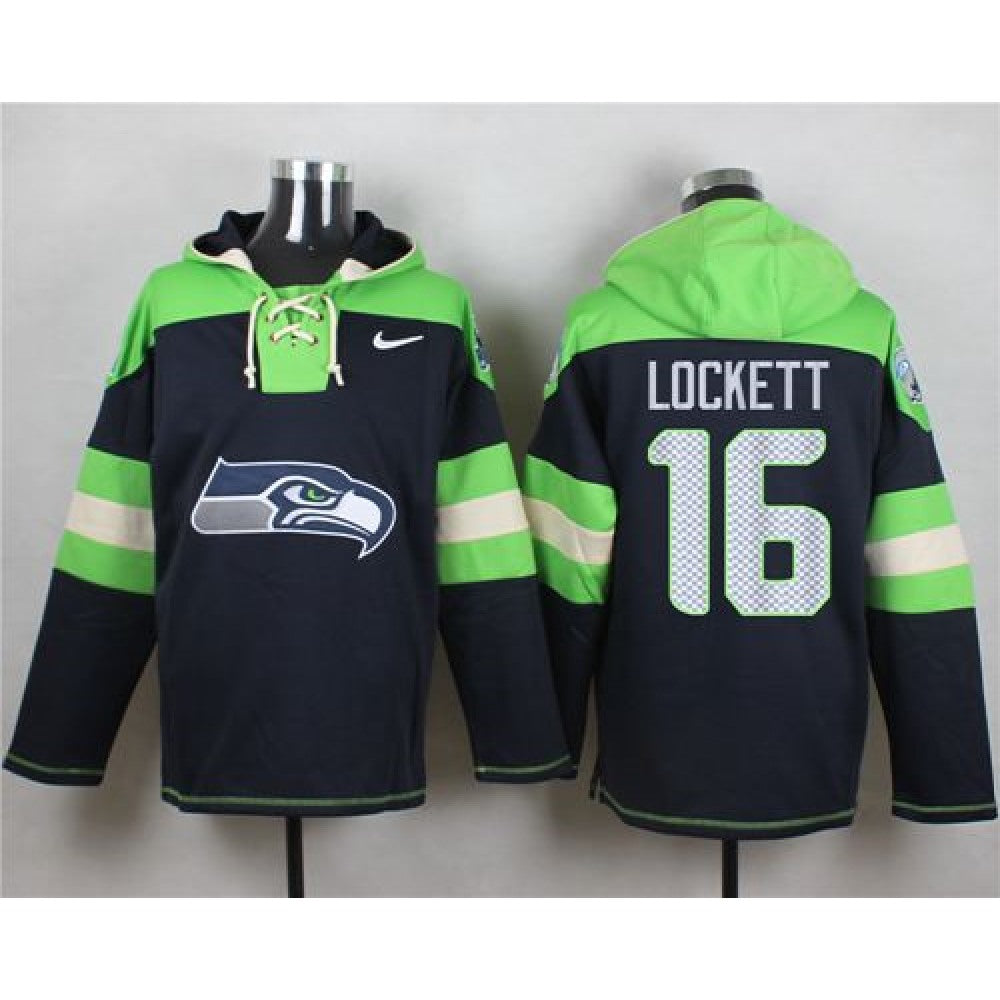 Seahawks #16 Tyler Lockett Steel Blue Player Pullover NFL Hoodie 