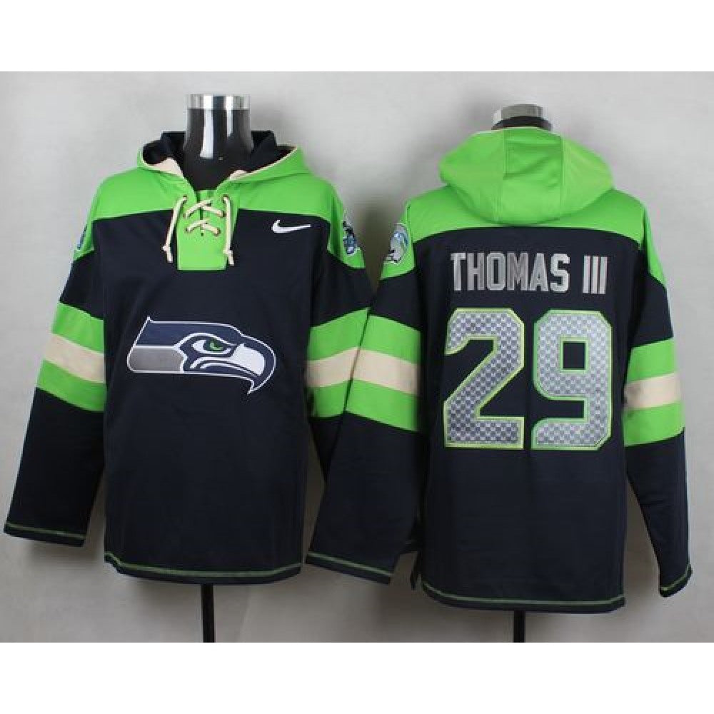 Seahawks #29 Earl Thomas III Steel Blue Player Pullover NFL Hoodie 
