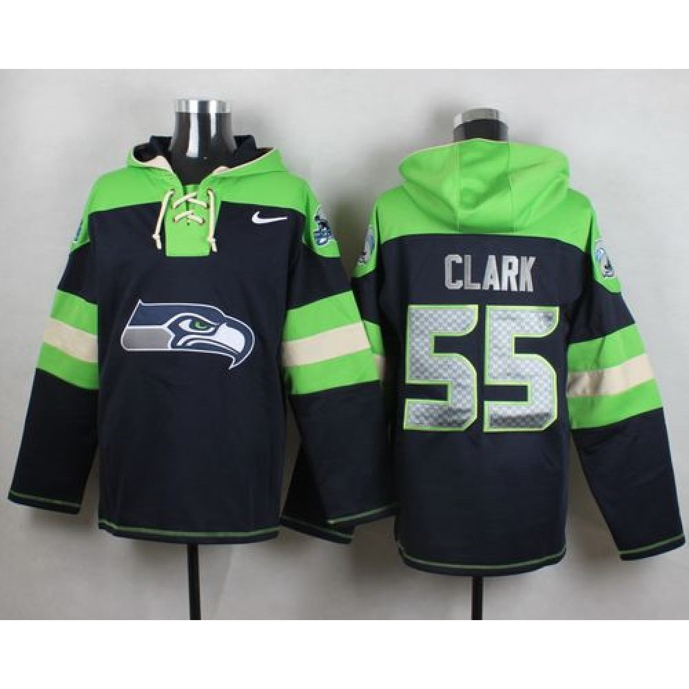 Seahawks #55 Frank Clark Steel Blue Player Pullover NFL Hoodie 