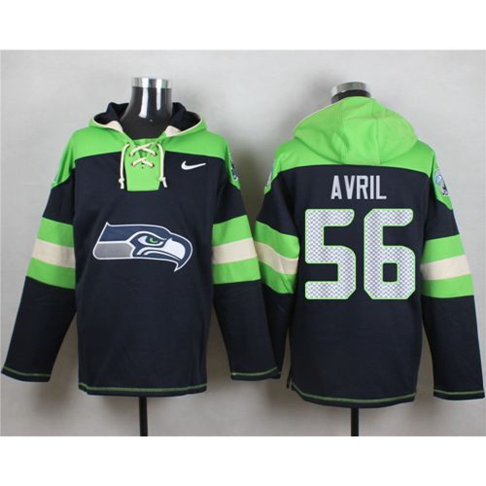 Seahawks #56 Cliff Avril Steel Blue Player Pullover NFL Hoodie 