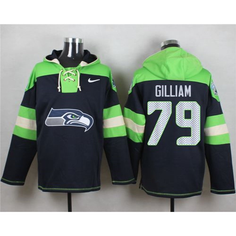 Seahawks #79 Garry Gilliam Steel Blue Player Pullover NFL Hoodie 