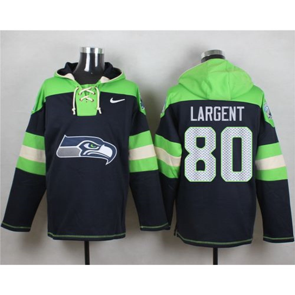 Seahawks #80 Steve Largent Steel Blue Player Pullover NFL Hoodie 