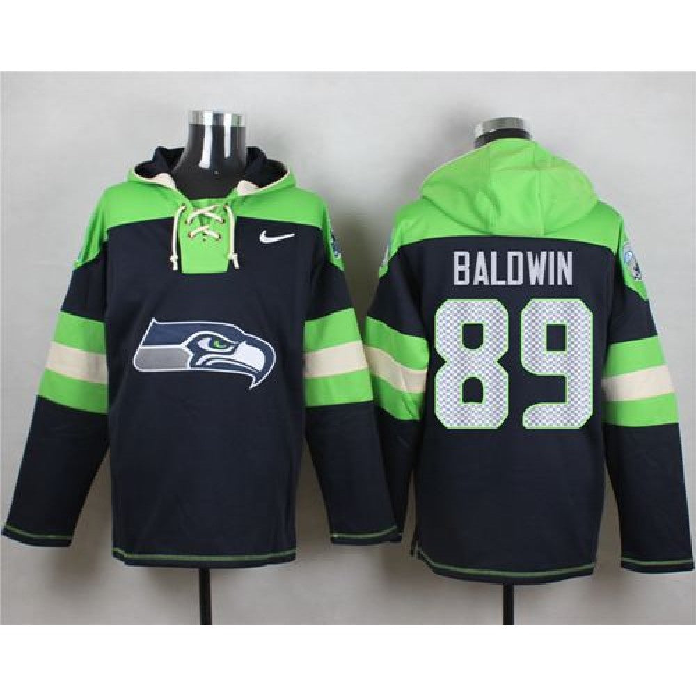 Seahawks #89 Doug Baldwin Steel Blue Player Pullover NFL Hoodie 