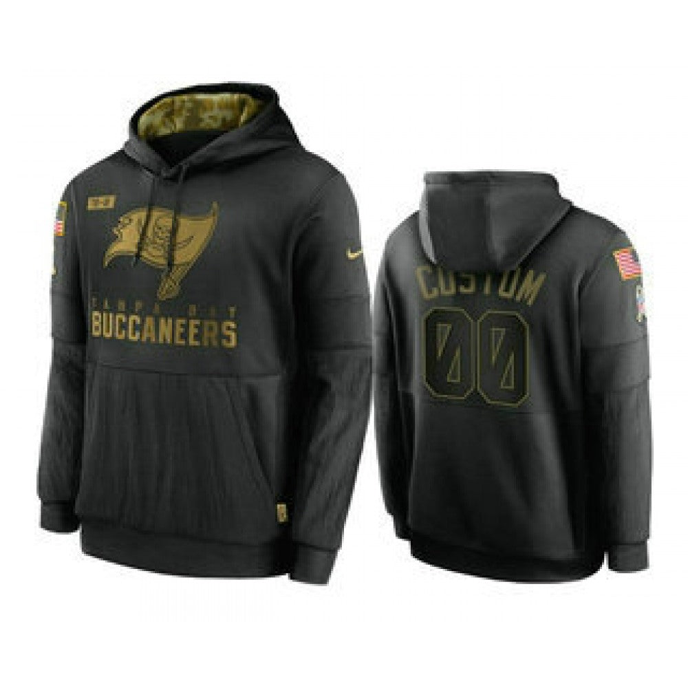 Men's Tampa Bay Buccaneers Customized 2020 Black Salute To Service Sideline Performance Pullover Hoodie 