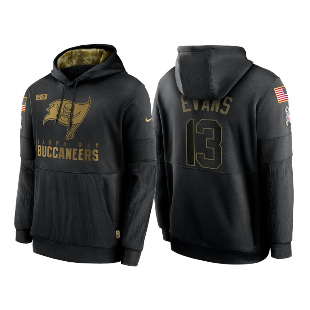 Men's Tampa Bay Buccaneers #13 Mike Evans 2020 Black Salute to Service Sideline Performance Pullover Hoodie 