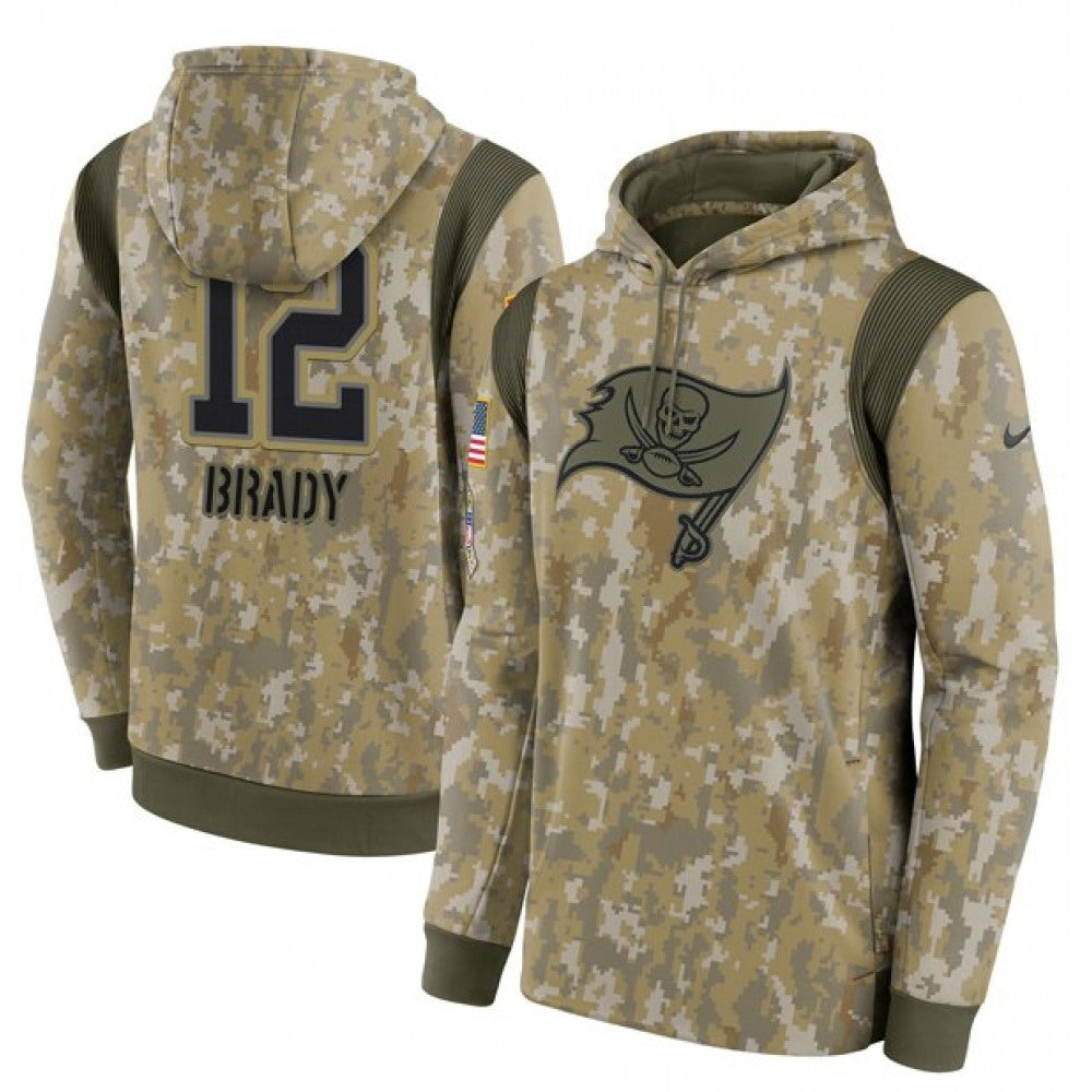 Men's Tampa Bay Buccaneers #12 Tom Brady Camo 2021 Salute To Service Therma Performance Pullover Hoodie 