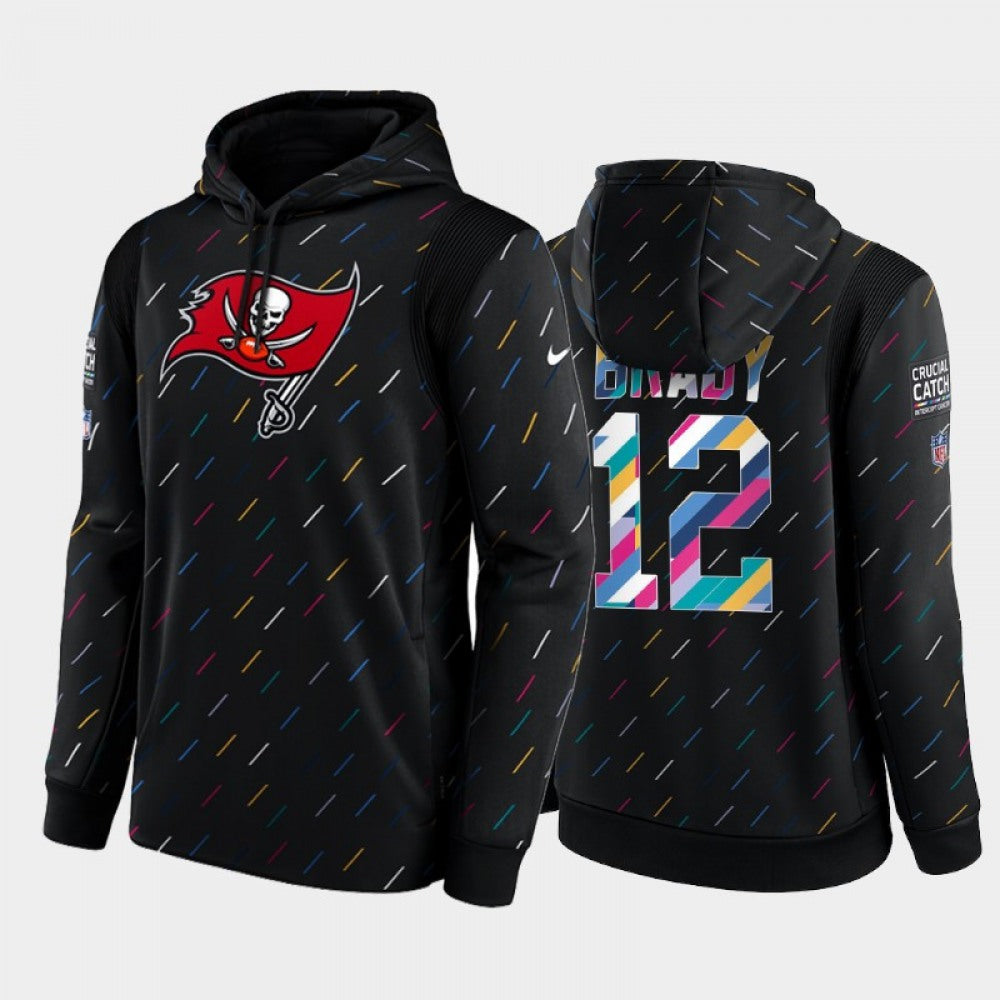 Men's Tampa Bay Buccaneers #12 Tom Brady 2021 Charcoal Crucial Catch Therma Pullover Hoodie 