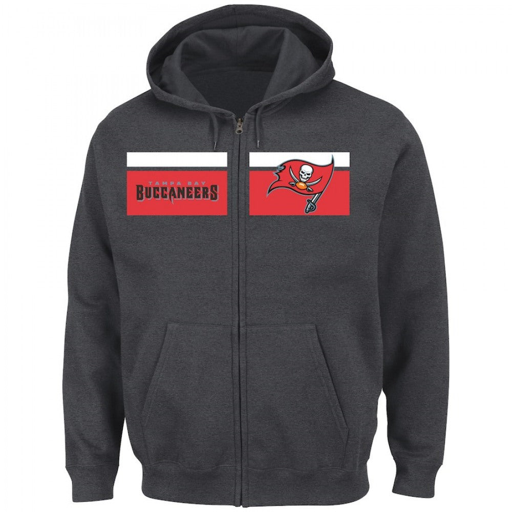 Men's Tampa Bay Buccaneers Charcoal Majestic Touchback Full-Zip NFL Hoodie 