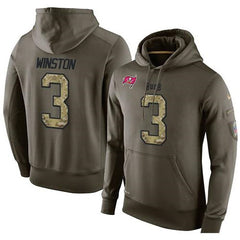 NFL Men's Tampa Bay Buccaneers #3 Jameis Winston Stitched Green Olive Salute To Service KO Performance Hoodie 