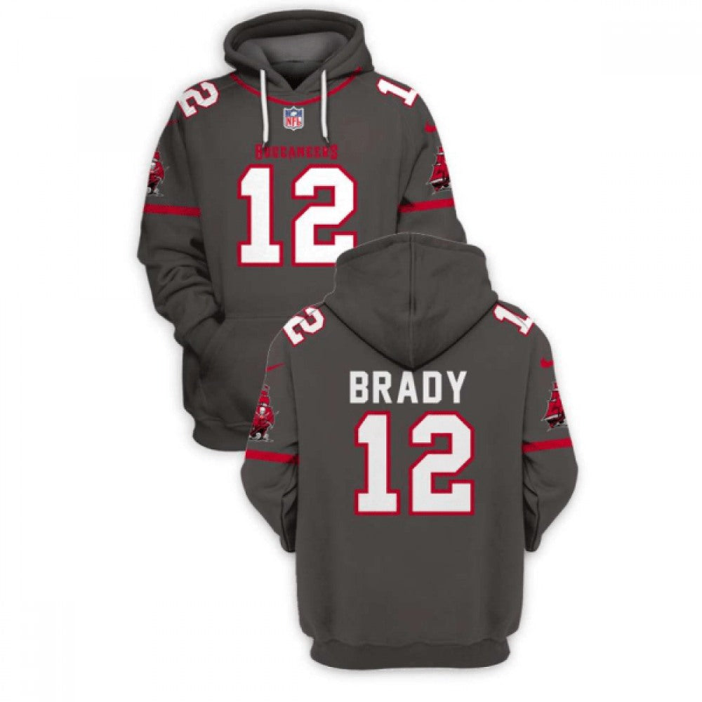 Men's Tampa Bay Buccaneers #12 Tom Brady 2021 Grey Pullover Hoodie 