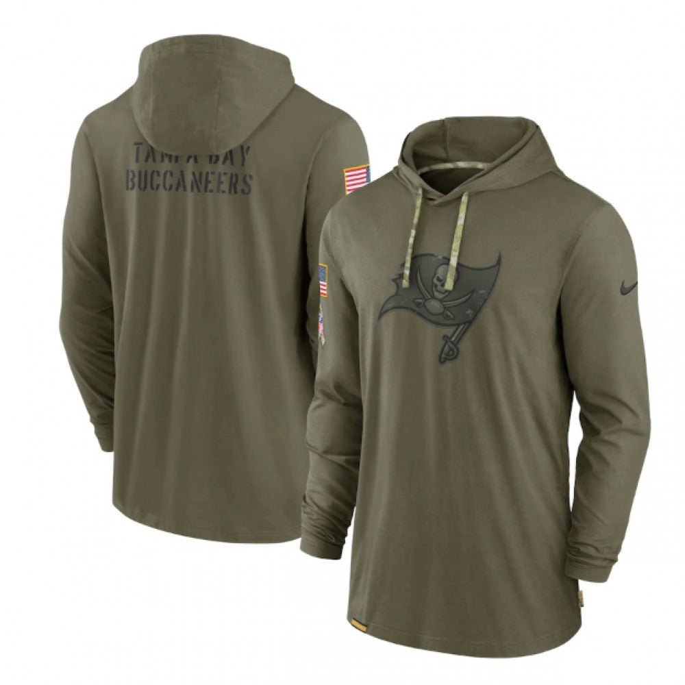 Men's Tampa Bay Buccaneers 2022 Olive Salute to Service Tonal Pullover Hoodie 
