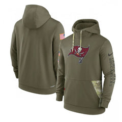 Men's Tampa Bay Buccaneers 2022 Olive Salute to Service Therma Performance Pullover Hoodie 