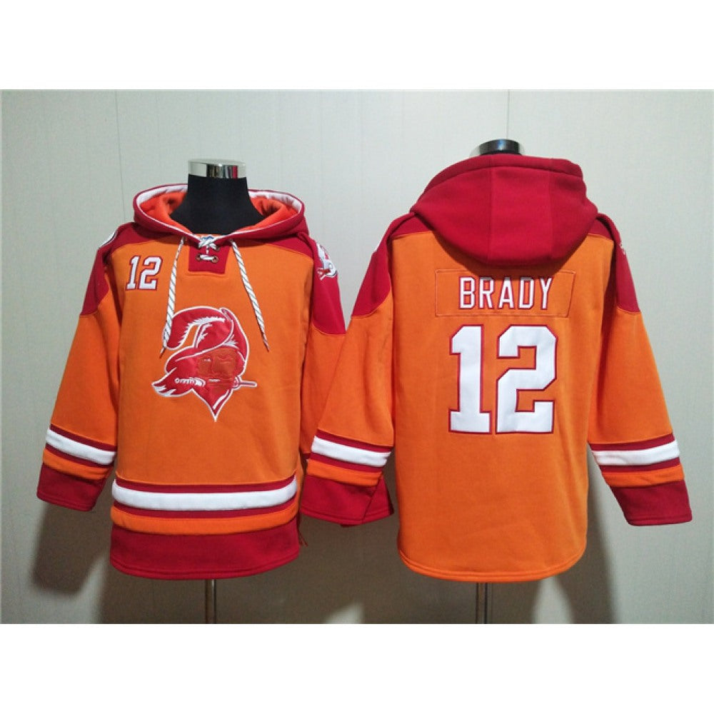 Men's Tampa Bay Buccaneers #12 Tom Brady Orange/Red Ageless Must-Have Lace-Up Pullover Hoodie 