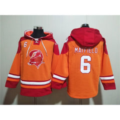Men's Tampa Bay Buccaneers #6 Baker Mayfield Orange/Red Ageless Must-Have Lace-Up Pullover Hoodie 