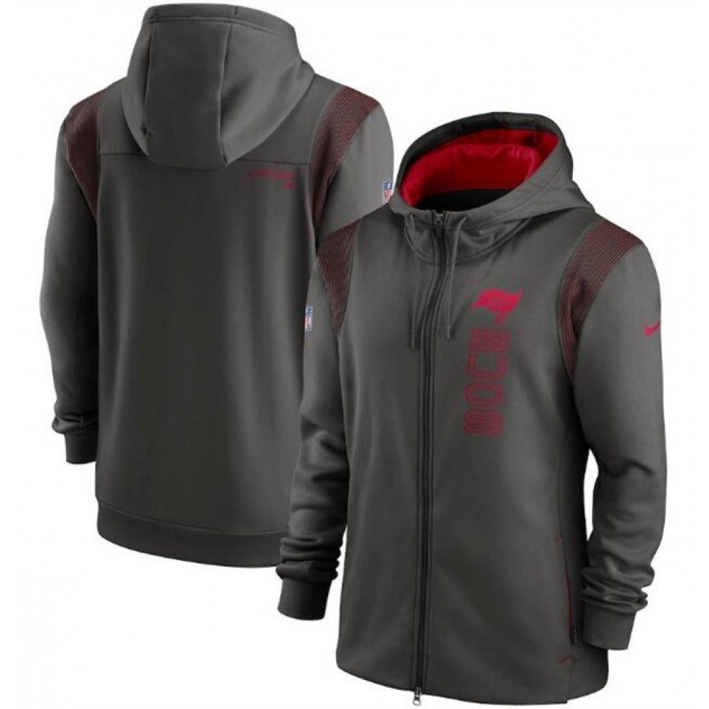 Men's Tampa Bay Buccaneers 2021 Pewter Sideline Team Performance Full-Zip Hoodie 