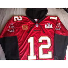 Men's Tampa Bay Buccaneers #12 Tom Brady Red Super Bowl LV With C Patch Pullover Hoodie 