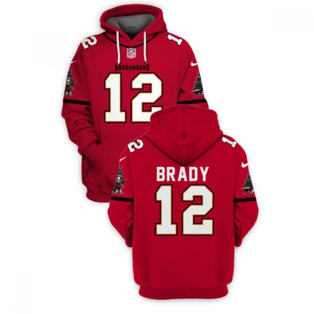 Men's Tampa Bay Buccaneers #12 Tom Brady 2021 Red Pullover Hoodie 