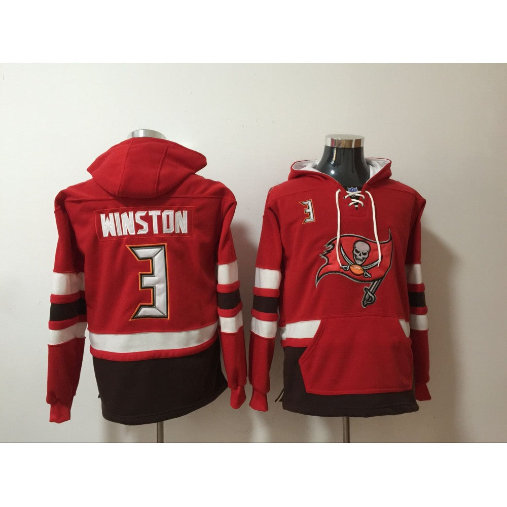 Men's Tampa Bay Buccaneers #3 Jameis Winston Red All Stitched Hoodie Sweatshirt 