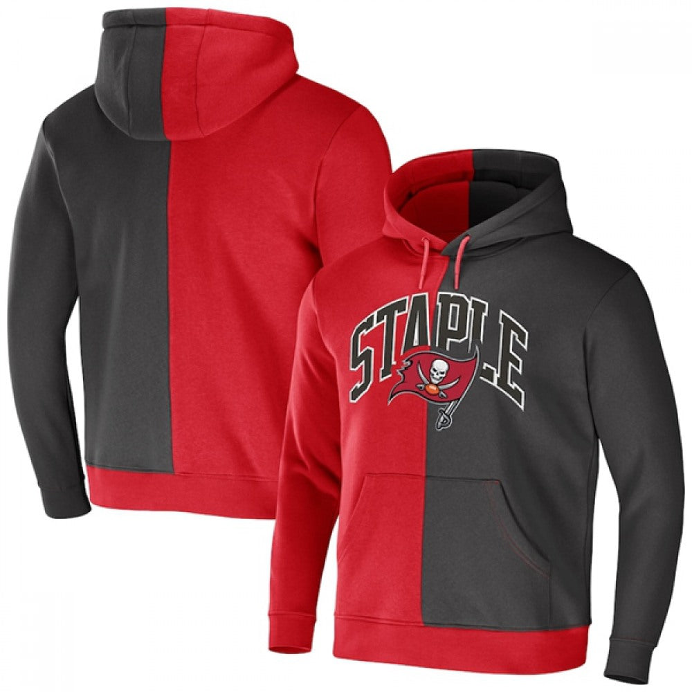Men's Tampa Bay Buccaneers Red/Grey Split Logo Pullover Hoodie 