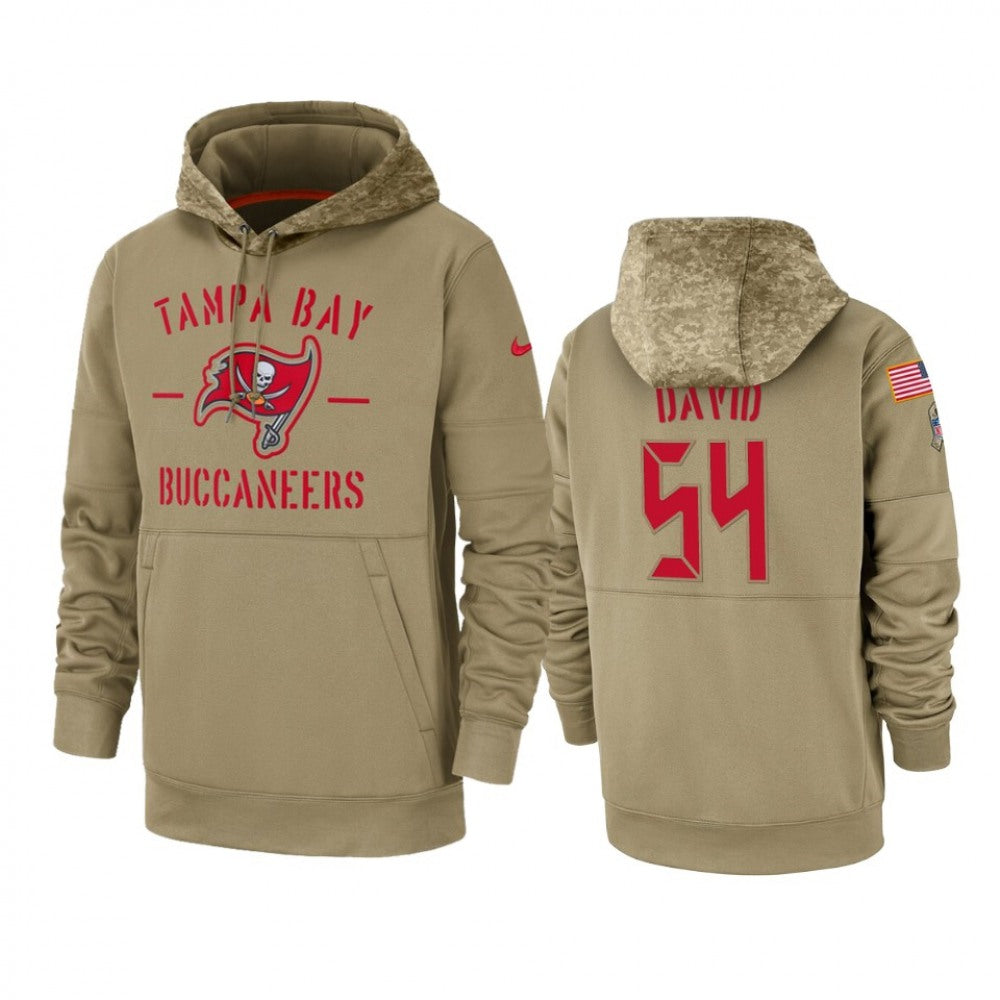 Men's Tampa Bay Buccaneers #54 Lavonte David Tan 2019 Salute to Service Sideline Therma Pullover Hoodie 