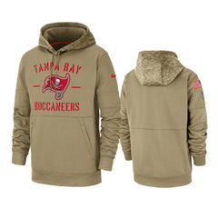 Men's Tampa Bay Buccaneers Tan 2019 Salute to Service Sideline Therma Pullover Hoodie 