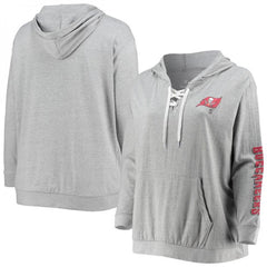 Women's Tampa Bay Buccaneers Heathered Gray Plus Size Lace-Up Pullover Hoodie 