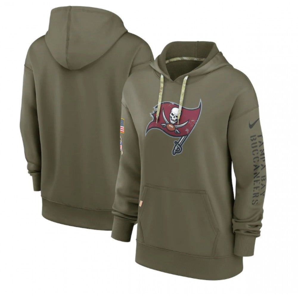 Women's Tampa Bay Buccaneers 2022 Olive Salute to Service Therma Performance Pullover Hoodie(Run Small) 