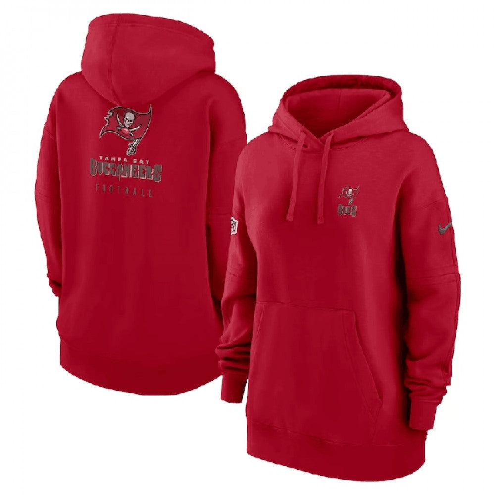Women's Tampa Bay Buccaneers Red Sideline Club Fleece Pullover Hoodie(Run Small) 