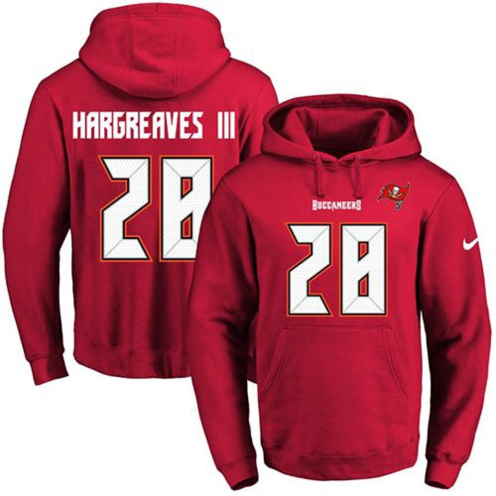 Buccaneers #28 Vernon Hargreaves III Red Name & Number Pullover NFL Hoodie 