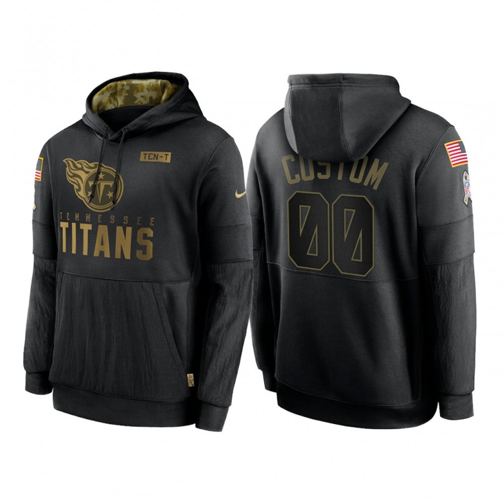 Men's Tennessee Titans Customized 2020 Black Salute To Service Sideline Performance Pullover Hoodie 